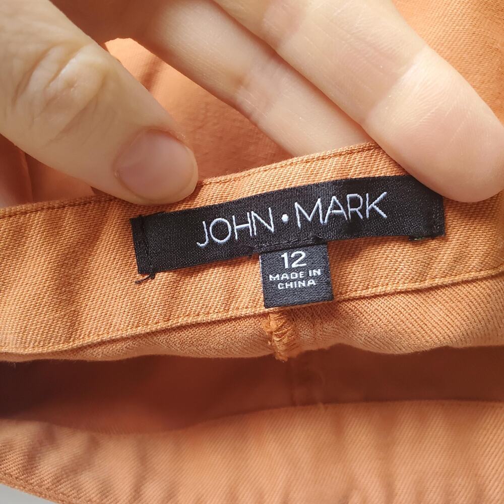 John Mark Pants Womens 12 Orange Twill Ankle Elastic Waist Button Detail Lyocell - Picture 3 of 11